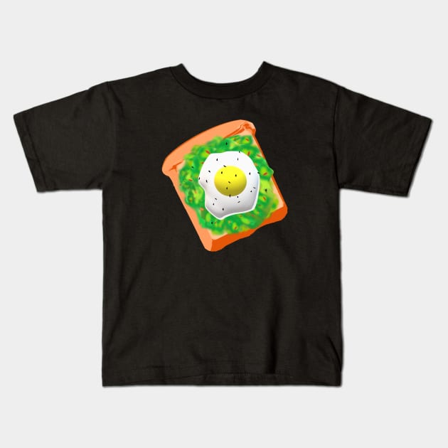 Avocado Toast with Egg (Black Background) Kids T-Shirt by Art By LM Designs 